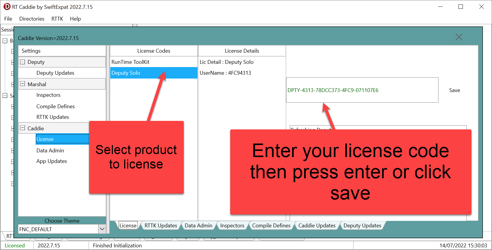 Enable licensed features with code