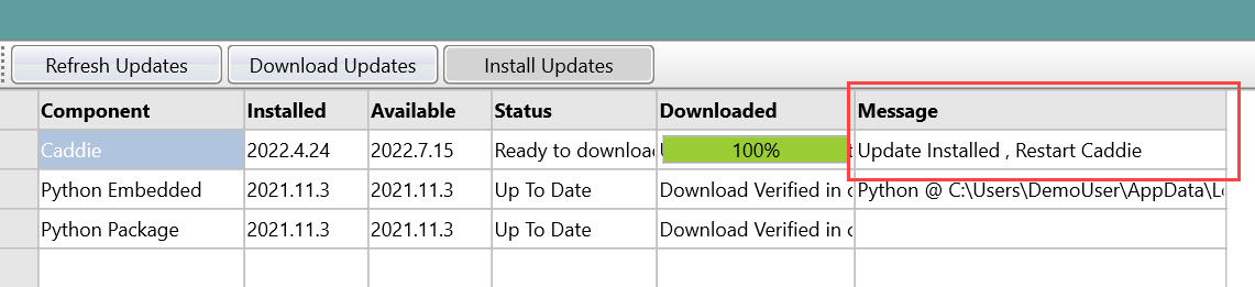 restart caddie to update