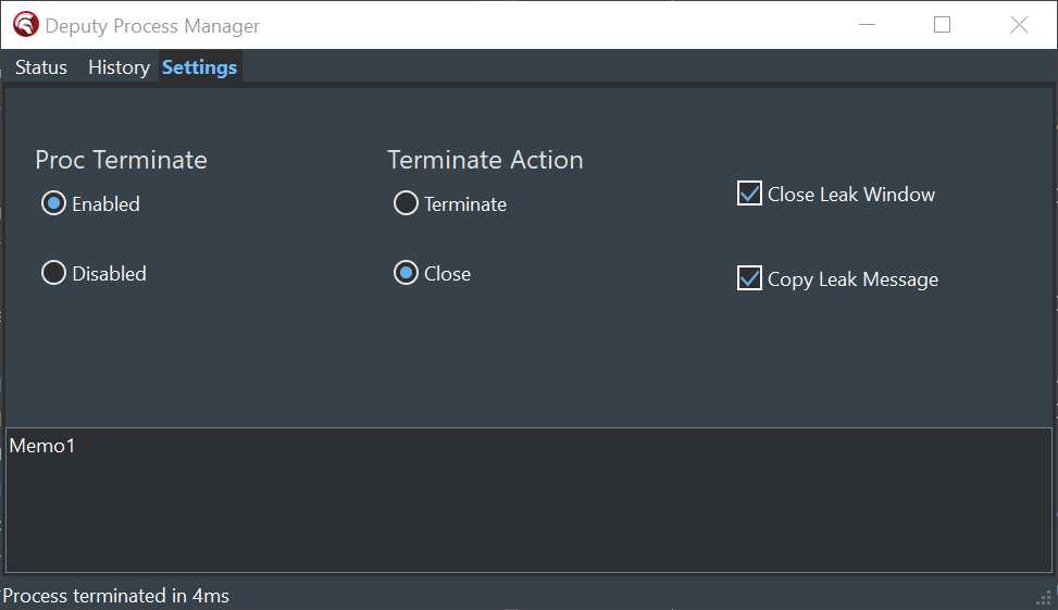Process Remediation configuration options Deputy configuration options process terminate close